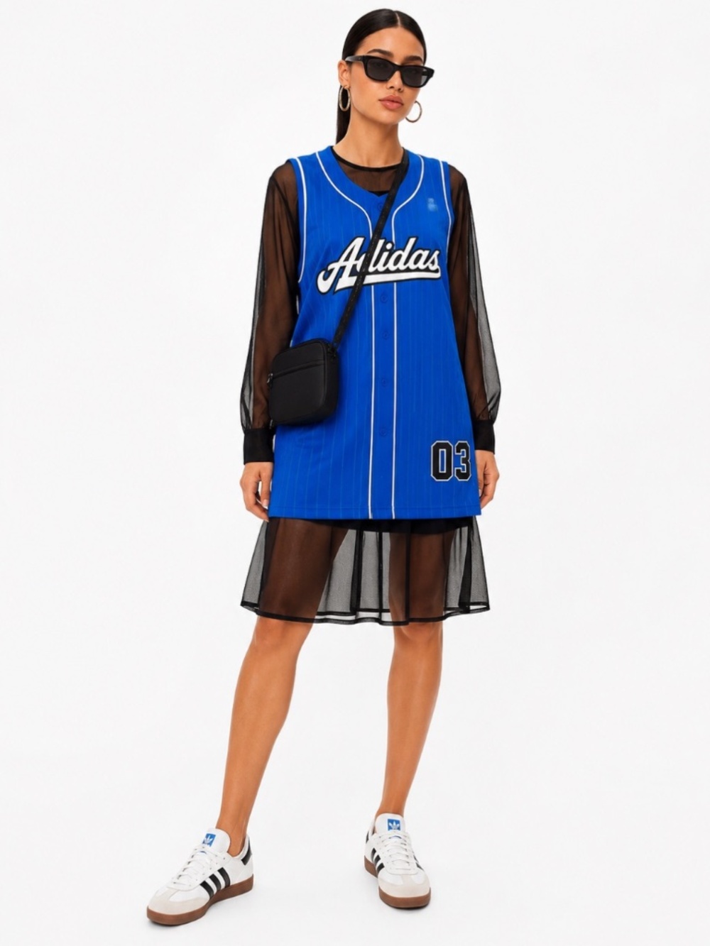 adidas Originals XL Blue Satin Pinstripe Jersey Dress KC6280 Sporty Glam NWT - Picture 2 of 13